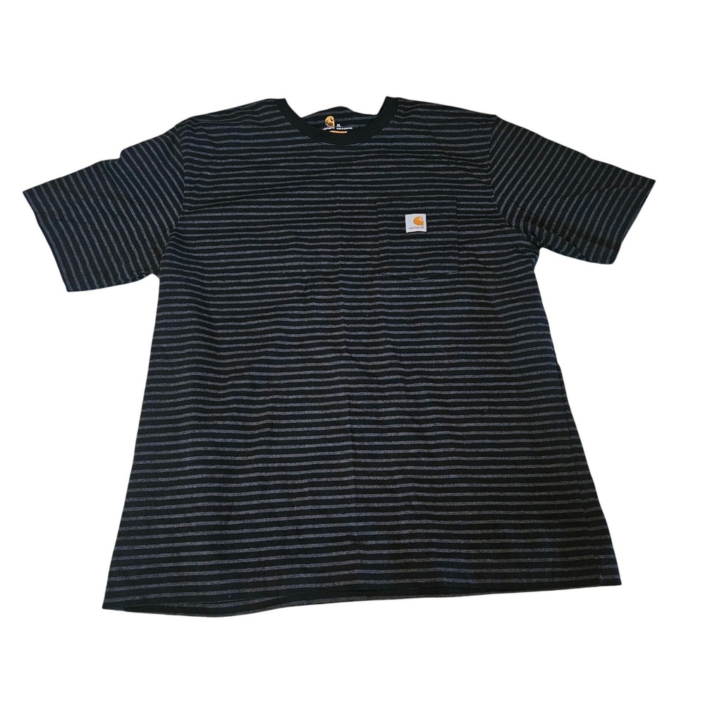 Carhartt Mens XL Original Fit Striped Pocket T-Shirt Black Charcoal Grey Tee